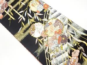 橋に雪輪・花々模様織出し袋帯